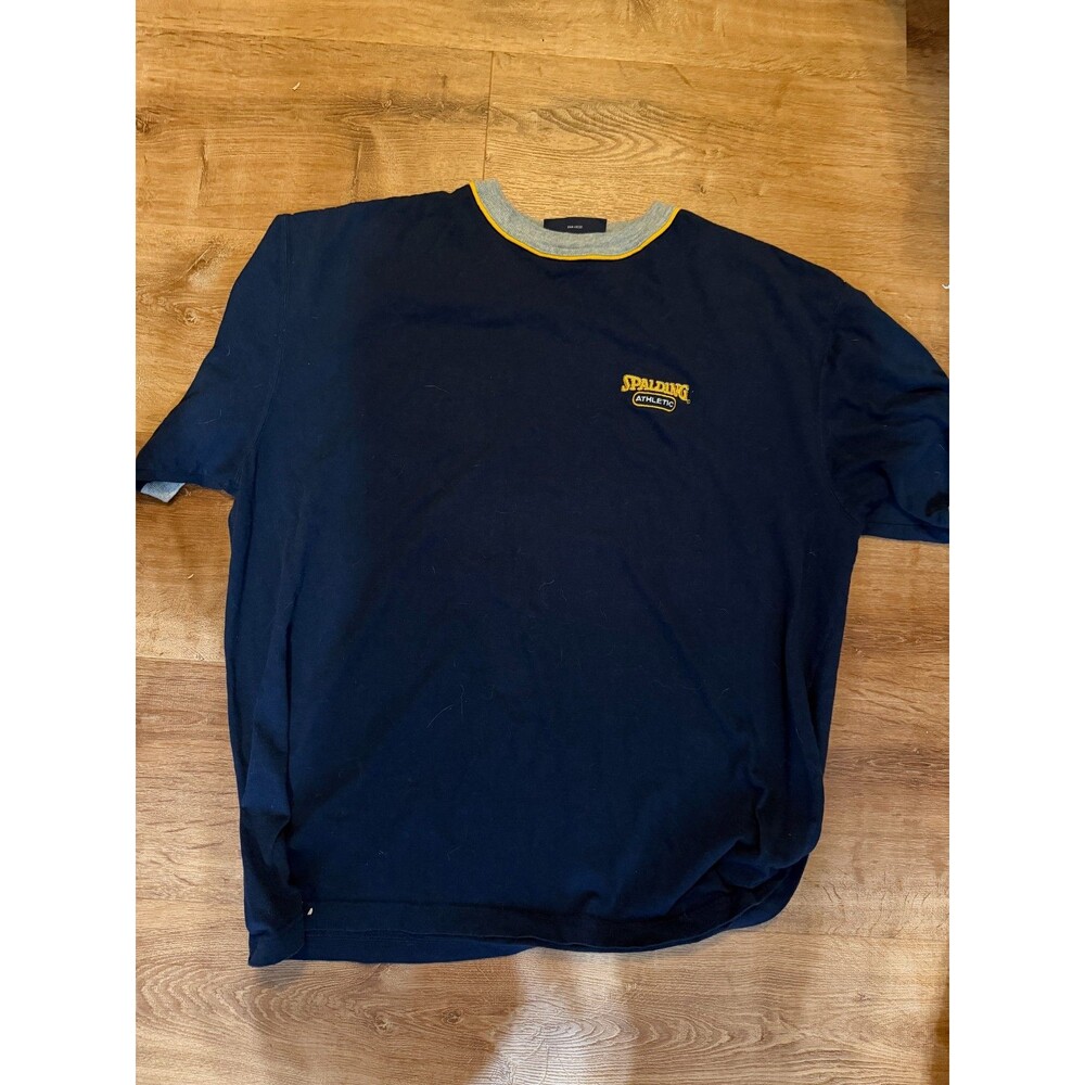 Vintage Navy Spalding Athletic Embroidered Ringer T-shirt Size Men's XL